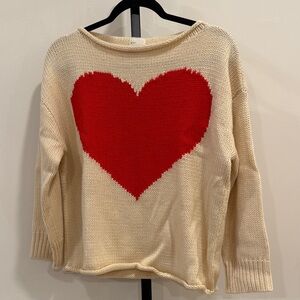 Chic Heart Design Sweater in Cream and Red